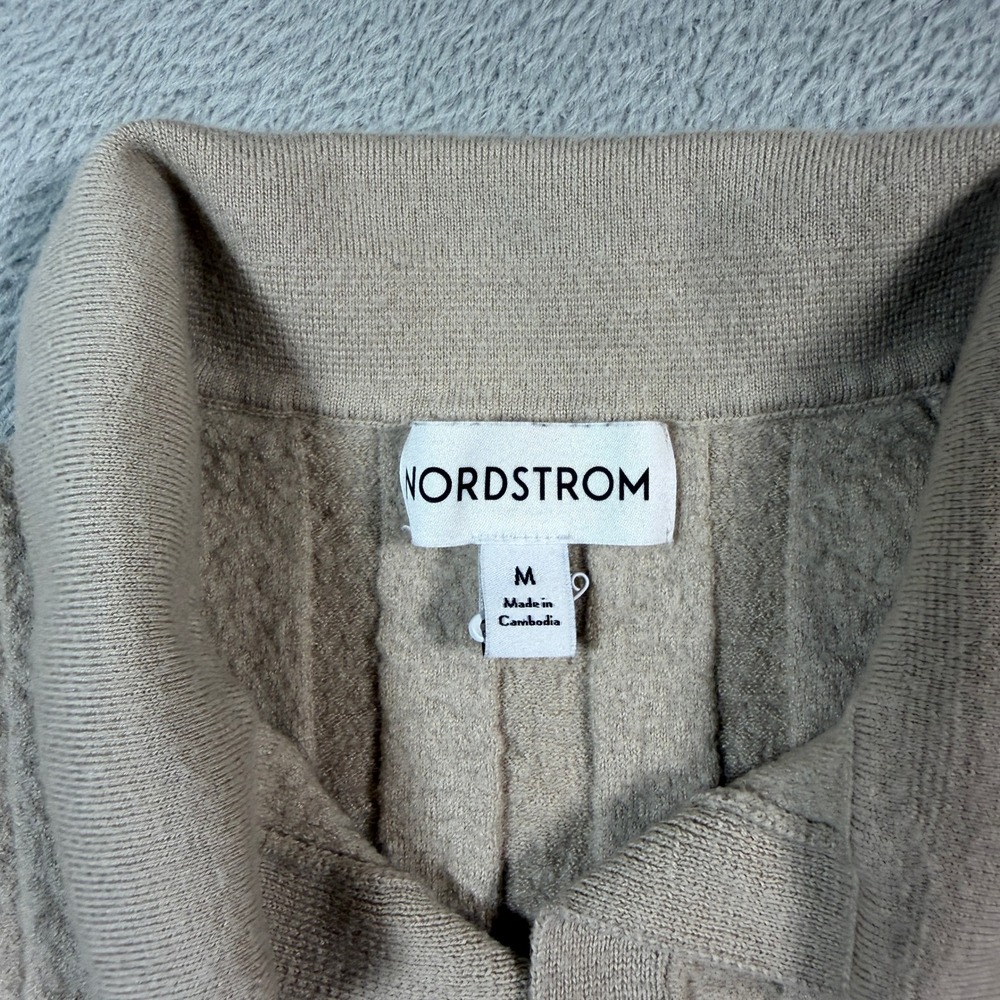 Nordstrom Polo Top Womens Medium Beige Merino Wool Silk Blend Ribbed Casual - Picture 4 of 9